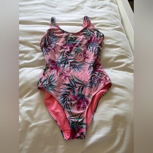 Tropical Pink One-Piece Swimsuit with Side Grommet Detail